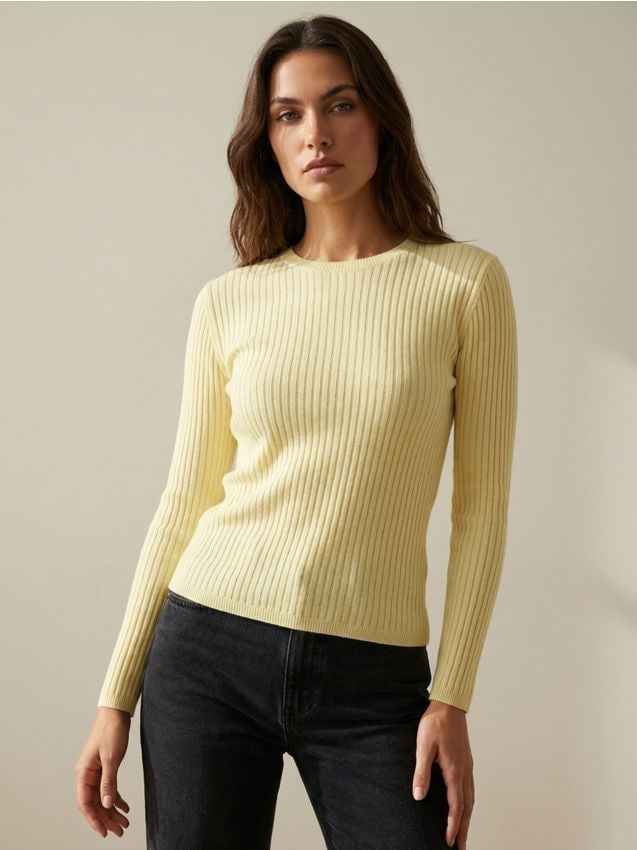 Sinsay - Pulover clasic în rips - galben-deschis