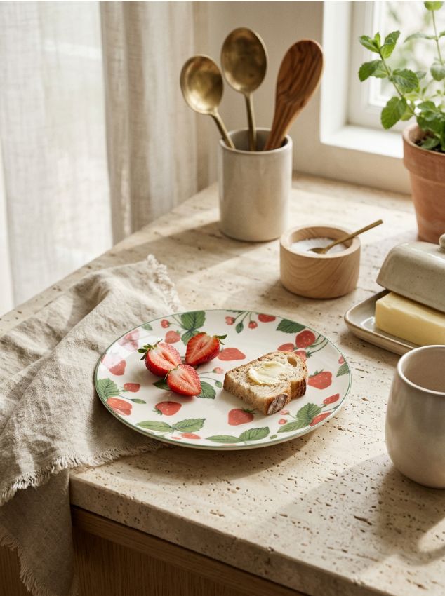 Sinsay - Farfurie cu motiv de căpșuni - alb