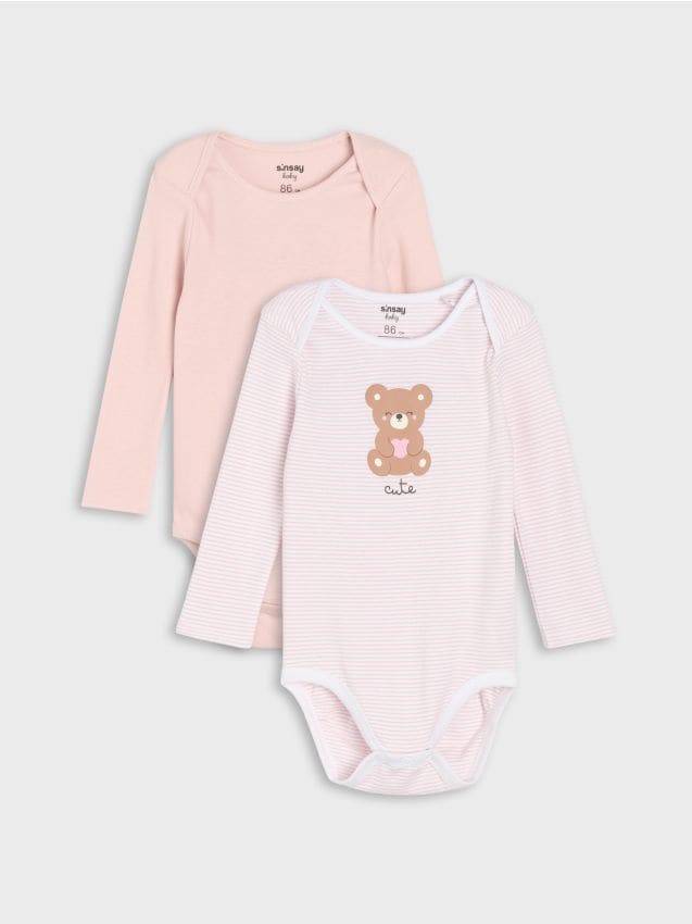 Sinsay - Body din bumbac cu motiv ursuleț 2 pack - crem