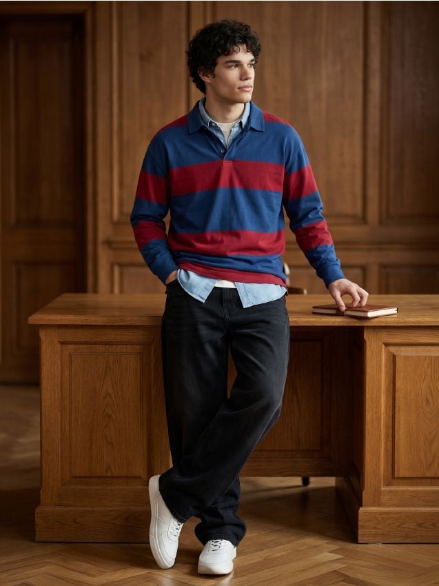 Polo in cotone a righe - grey blue