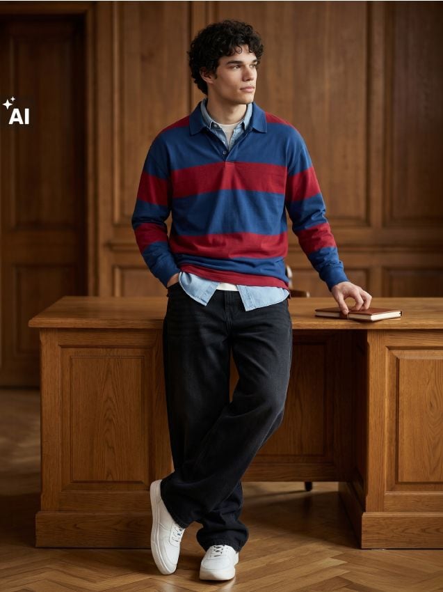 Sinsay - Tricou polo din bumbac cu dungi - Gri-albăstrui