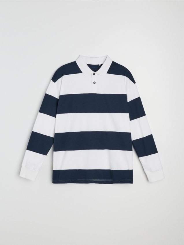 Polo in cotone a righe - blu scuro