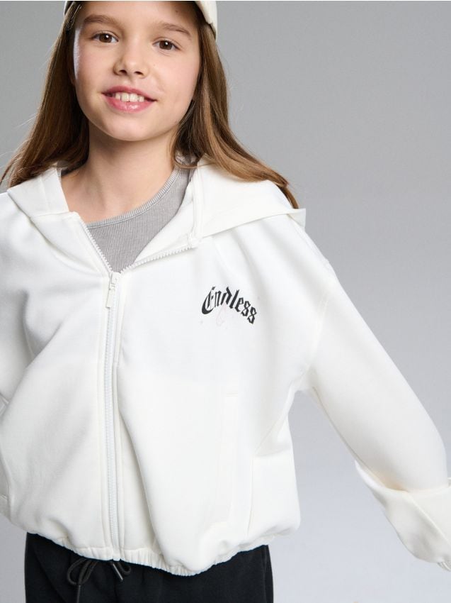 Sinsay - Hanorac cu glugă și fermoar - crem