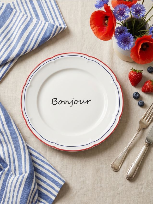 Sinsay - Farfurie ceramică cu inscripția Bonjour - bleumarin