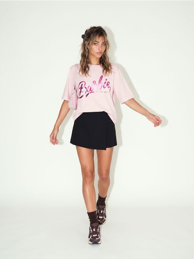 Sinsay - Tricou din bumbac cu inscripție Barbie - roz-pastel