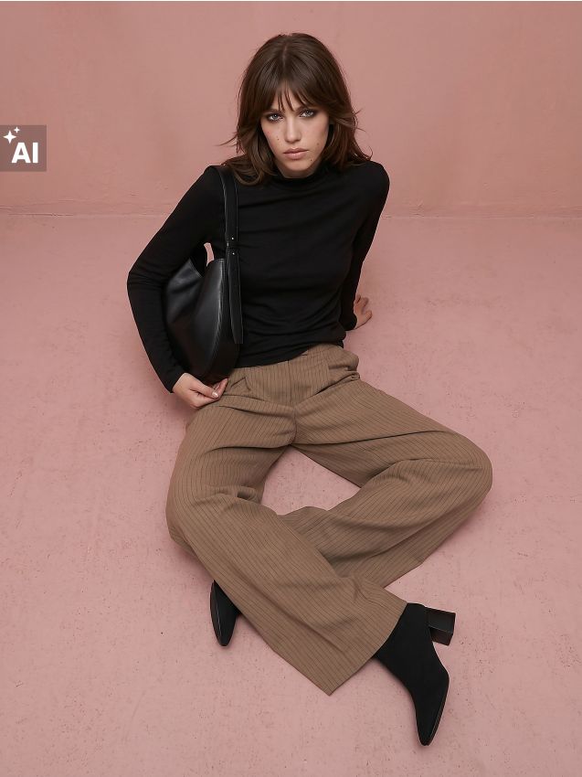 Sinsay - Pantaloni wide leg cu dungi și amestec de vâscoză - bej