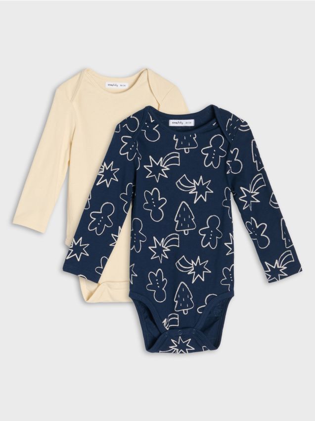 Sinsay - Body din bumbac cu motiv de Crăciun 2 pack - bleumarin