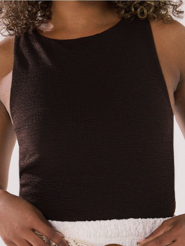 Sinsay - Top s riasením - tmavohnedá