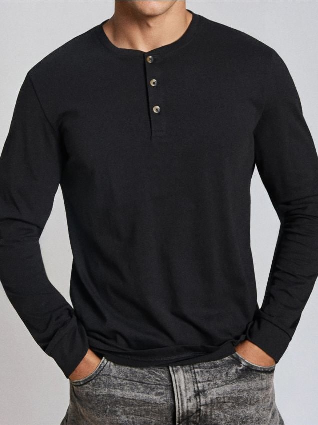 Sinsay - Tricou cu mânecă lungă - negru