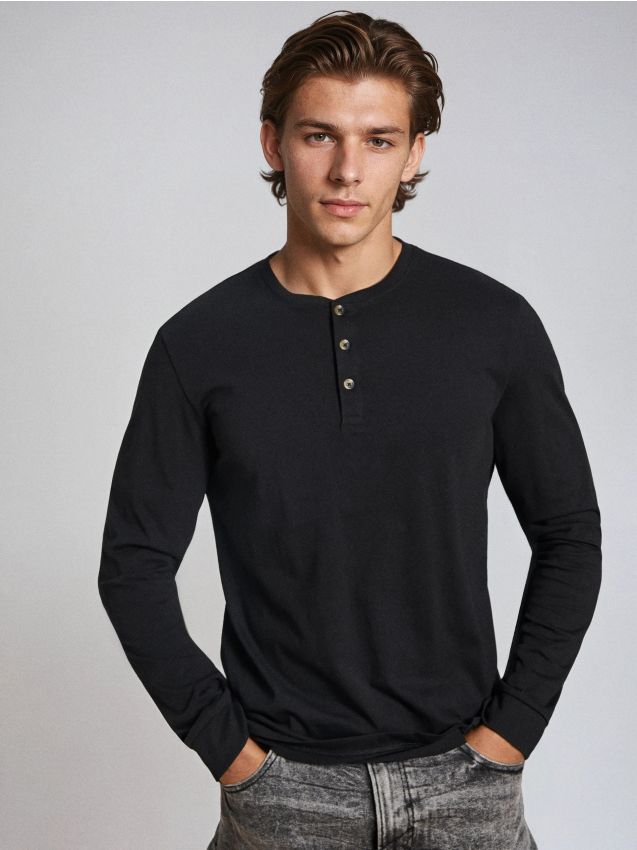 Sinsay - Tricou cu mânecă lungă - negru