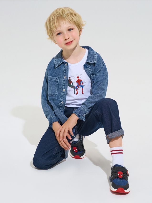 Sinsay - Adidași cu Talpă LED Luminoasă și Aplicație 3D Spider-Man - bleumarin