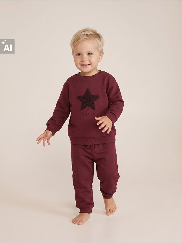 Sinsay - Set din bumbac: bluză și pantaloni - bordo