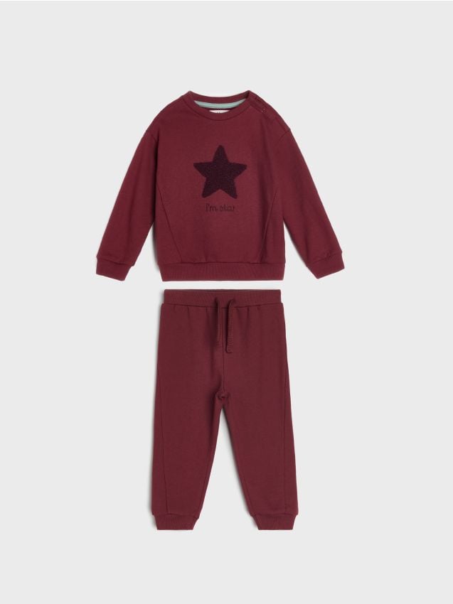 Sinsay - Set din bumbac: bluză și pantaloni - bordo