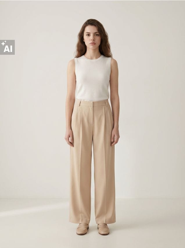 Sinsay - Pantaloni wide leg cu amestec de viscoză - bej
