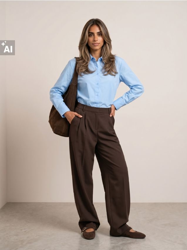 Sinsay - Pantaloni wide leg cu amestec de viscoză - maro-închis