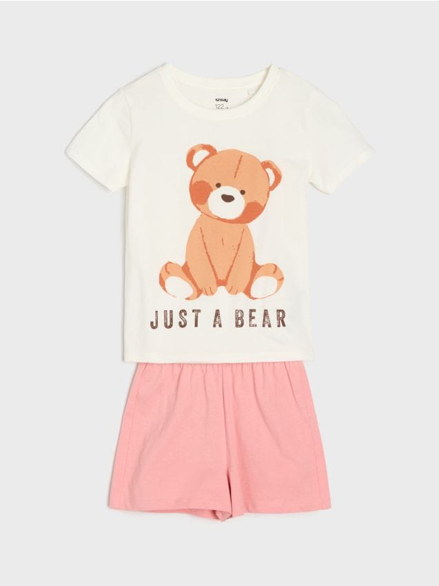 Sinsay - Pijamale din bumbac în două piese cu motiv de urs - crem