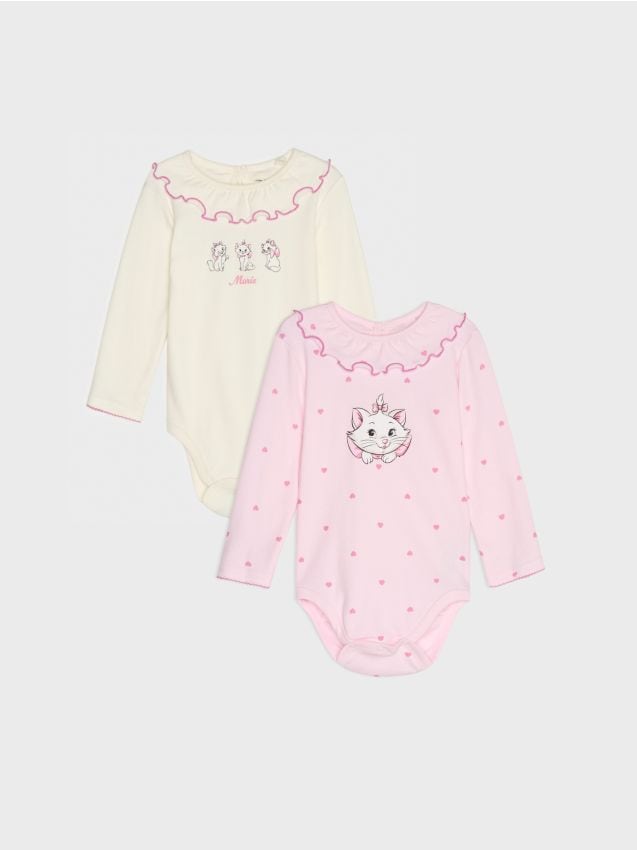 Sinsay - Body-uri din bumbac cu guler decorativ și motiv Marie 2 bucăți - negru-antracit