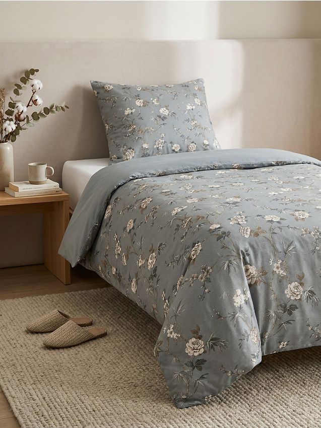 Sinsay - Set de lenjerie de pat cu motiv floral - albastru metalizat