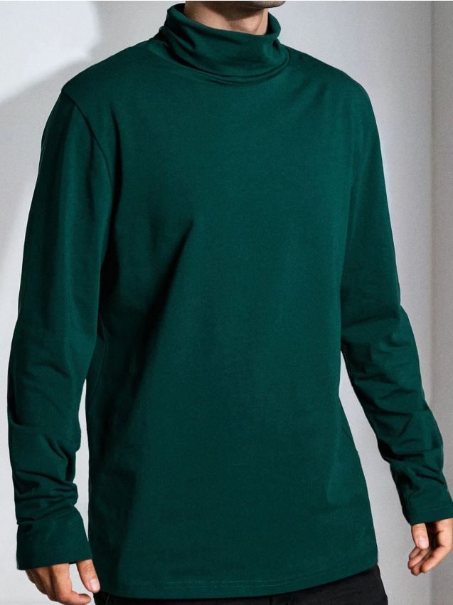 Basic cotton turtleneck - verde petrolio