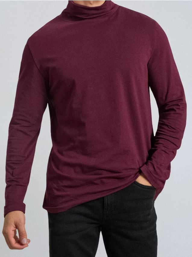 Sinsay - Bluză de bumbac cu guler rulat - bordo