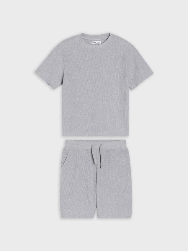 Sinsay - Komplet z waflowej dzianiny - szary