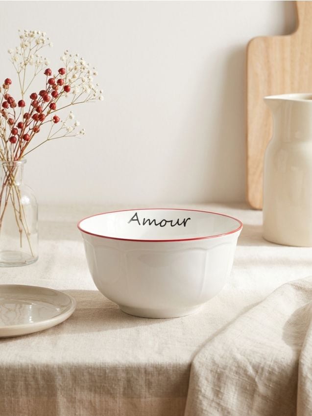 Sinsay - Bol ceramic cu inscripția Amour - alb