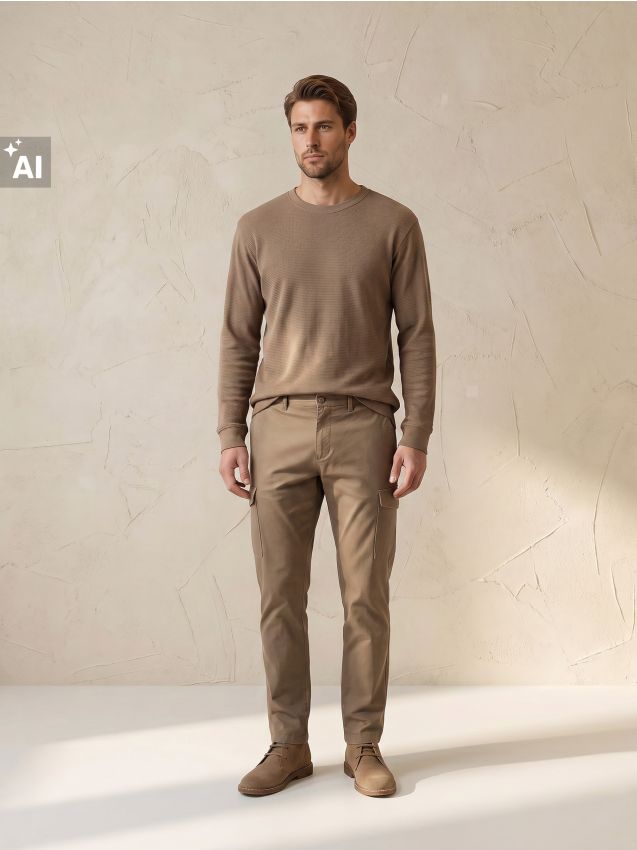 Sinsay - Tricou din bumbac, cu mânecă lungă - cafeniu