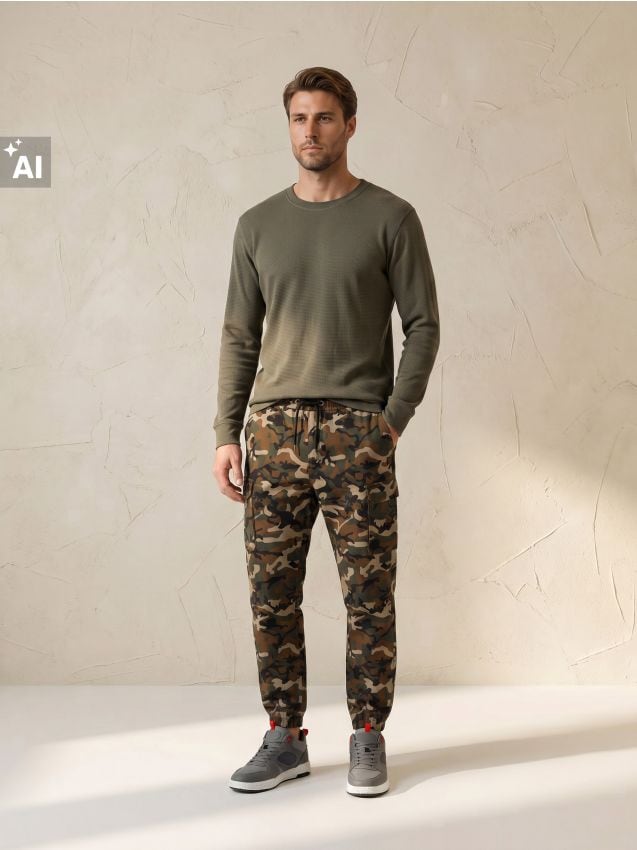 Sinsay - Tricou din bumbac, cu mânecă lungă - kaki