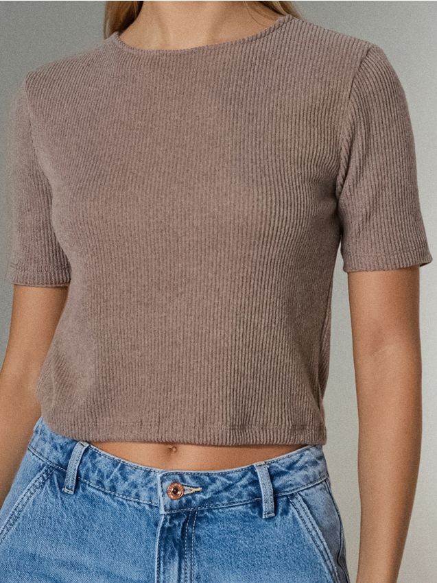 Sinsay Sinsay - Μπλουζάκι με κοντό μανίκι - σκουρο καφε