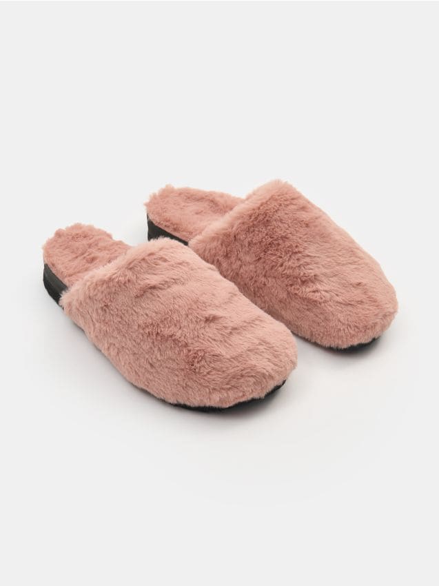 Sinsay - Papuci de casă din blană artificială - bej