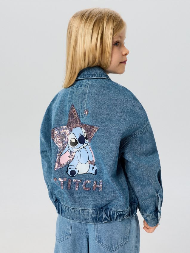 Sinsay - Jachetă din denim cu efect spălat Stitch - albastru