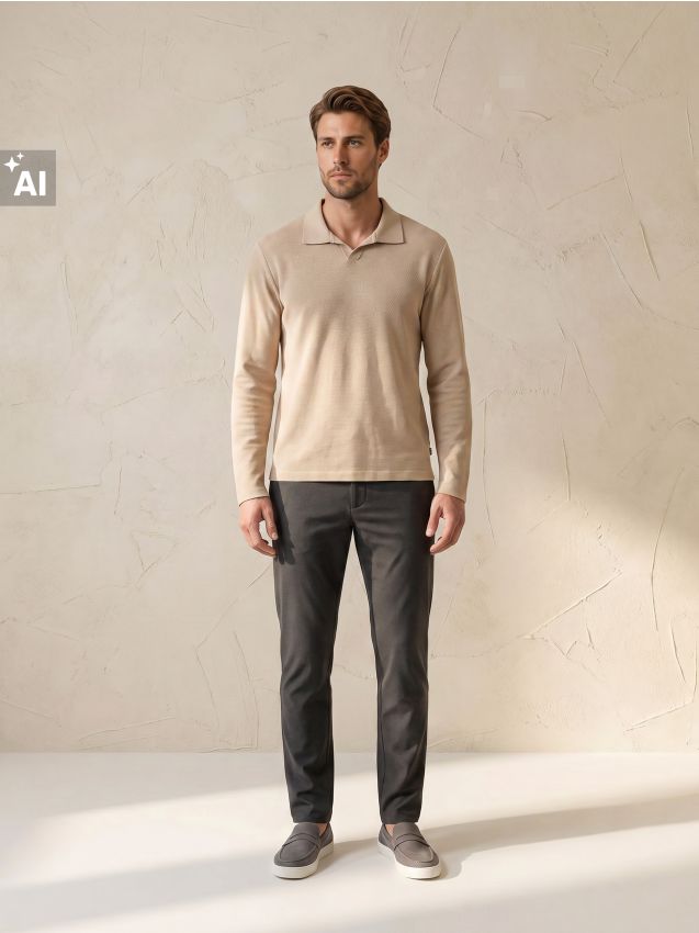 Sinsay - Tricou polo cu bumbac - bej