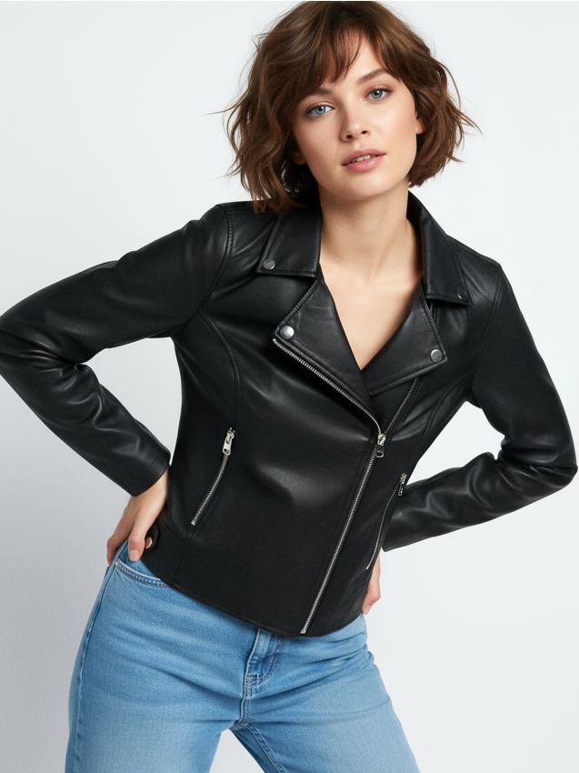 Sinsay - Geacă biker imitație de piele - argintiu