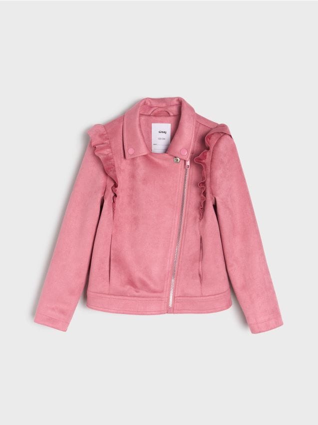 Sinsay - Kurtka ramoneska z ozdobnymi falbankami - różowy