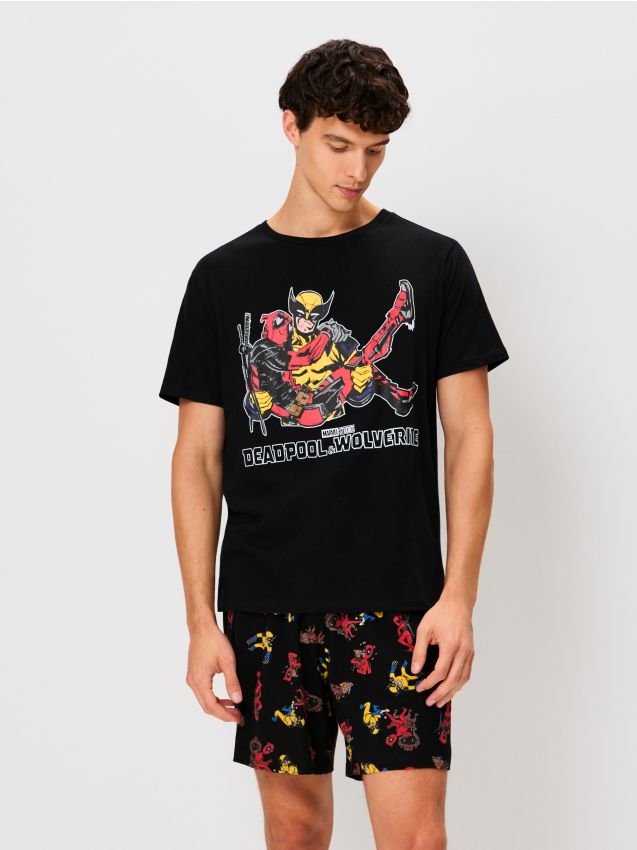 Sinsay - Bavlnená dvojdielna pyžama s potlačou Deadpool & Wolverine - čierna