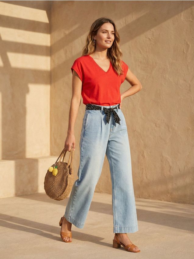 Sinsay - Tricou cu dantelă cu amestec de vâscoză - roșu