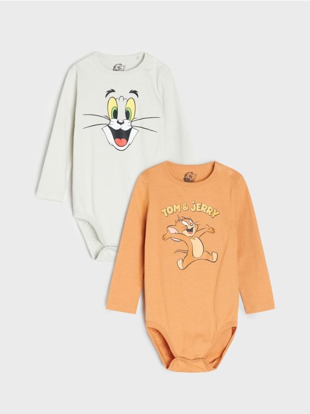 Sinsay - Body din bumbac cu imprimeu 2 pack Tom and Jerry - gri deschis