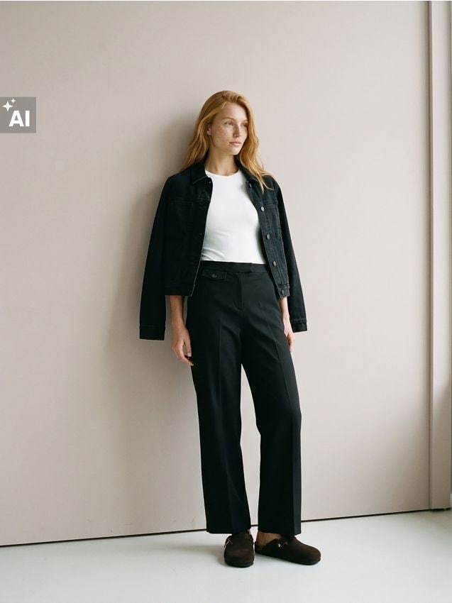 Sinsay - Pantaloni wide leg cu amestec de lână și vâscoză - negru