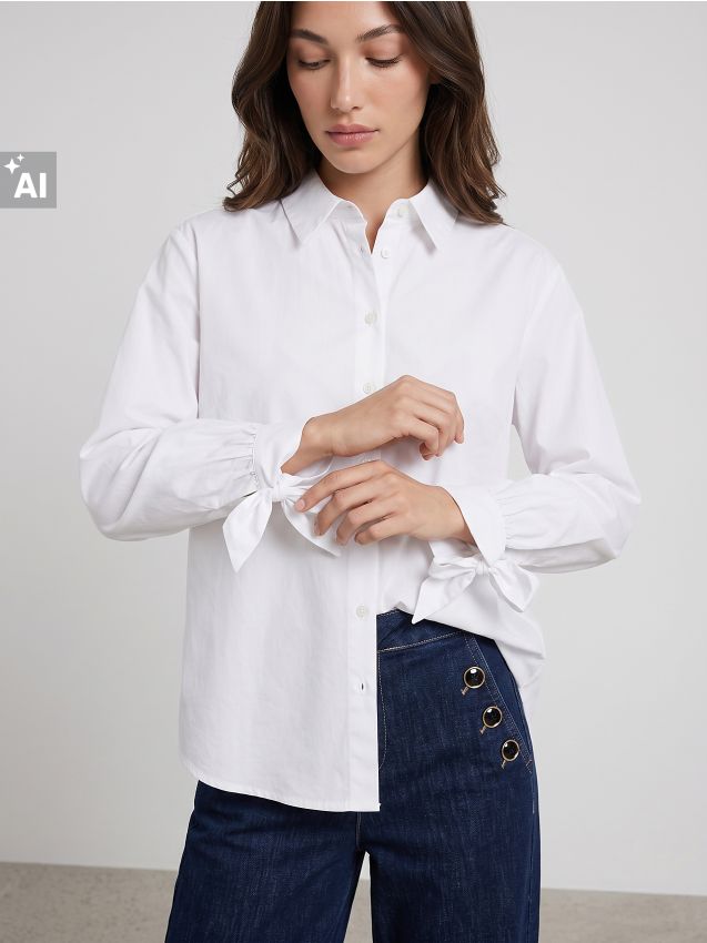 Sinsay - Cămașă din bumbac cu legături decorative - alb
