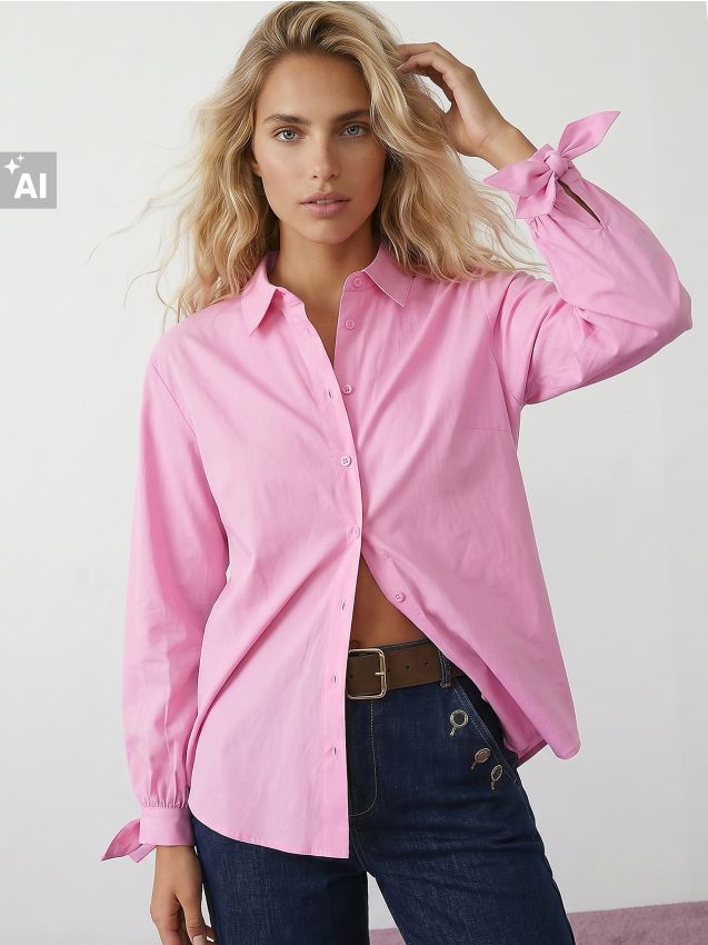 Sinsay - Cămașă din bumbac cu legături decorative - roz-pastel