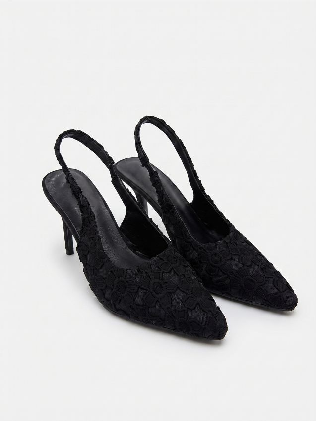 Sinsay - Pantofi slingback din dantelă cu toc stiletto - negru