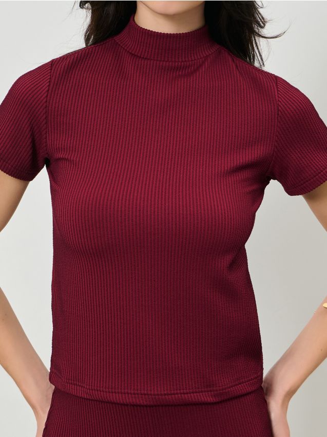 Sinsay - Tričko z prúžkovaného úpletu - burgundská červená