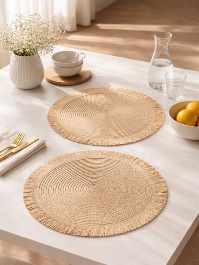 Sinsay - Suporturi rotunde pentru masă cu franjuri 2 pack - crem