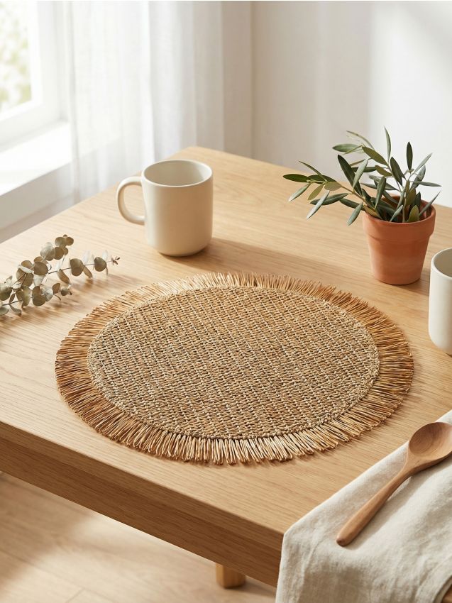 Sinsay - Suporturi rotunde pentru masă cu franjuri 2 pack - bej