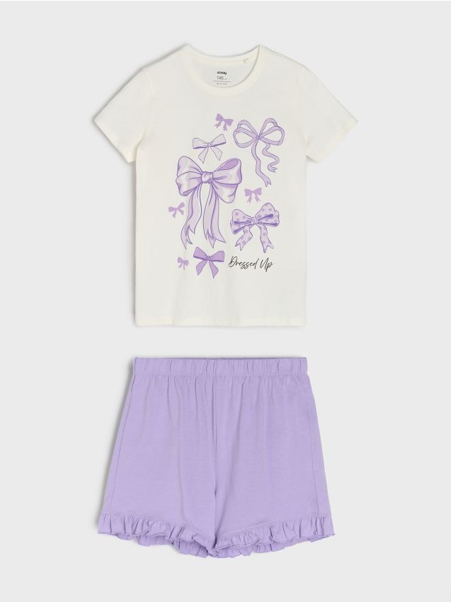 Sinsay - Bawełniana piżama dwuczęściowa z motywem kokard - kremowy