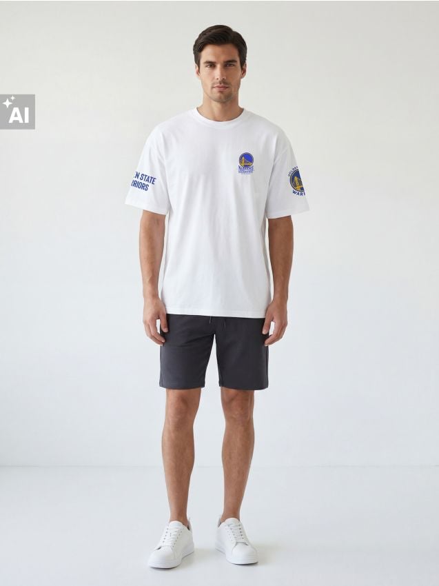 Sinsay - Tricou din bumbac cu imprimeu Golden State Warriors NBA - alb