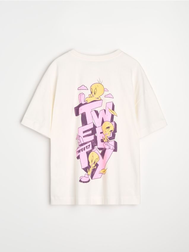 Sinsay - Tricou din bumbac cu imprimeu pe spate Tweety - crem