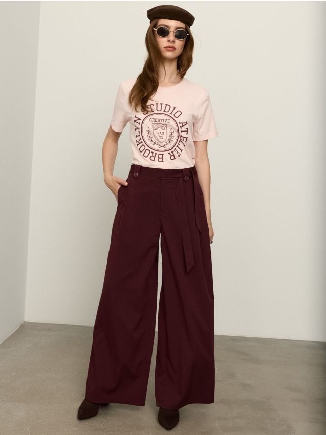 Sinsay - Pantaloni wide leg cu amestec de viscoză - violet-închis