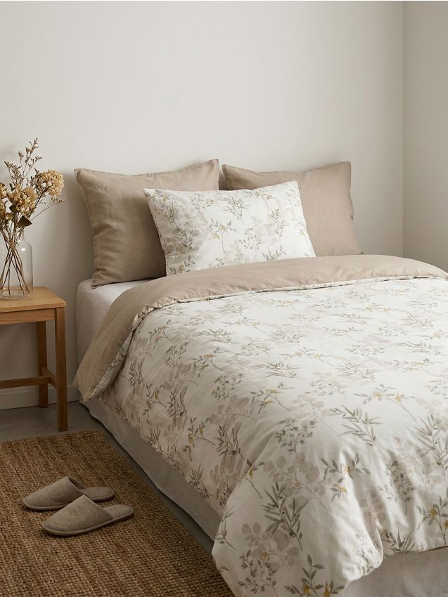 Sinsay - Set de Lenjerie de Pat cu Motiv Botanic - verde-maroniu