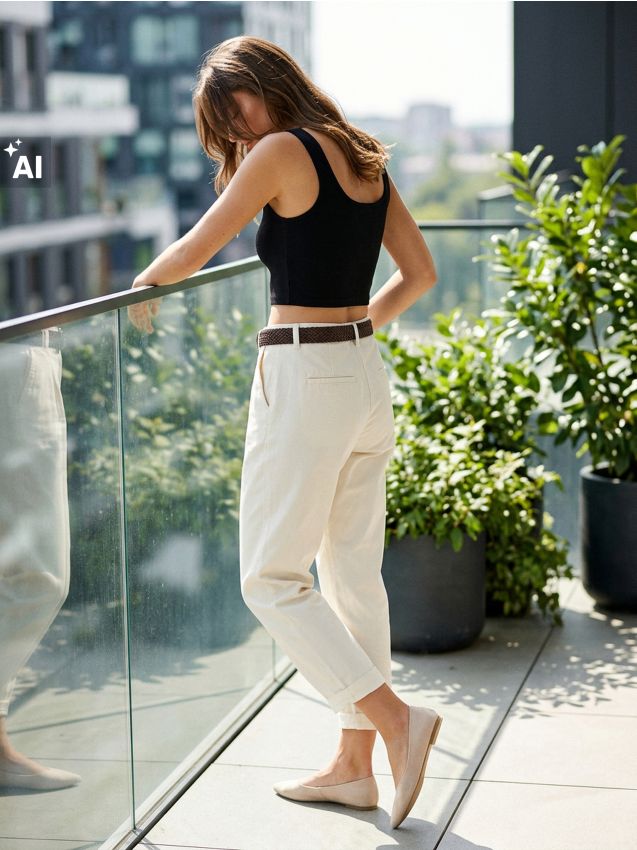 Sinsay - Pantaloni cu curea - crem